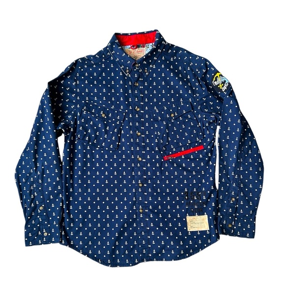 Hawke & Dumar Navy Anchor Men’s Button Fown Shirt NWOT XL - Picture 1 of 10